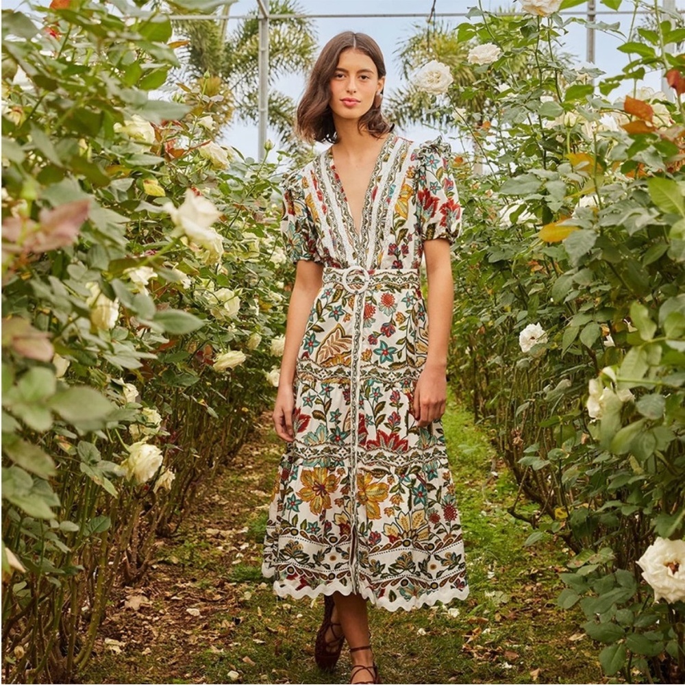 FARM Rio Off White Botanicals Belted Midi Dress - Picture 3 of 12